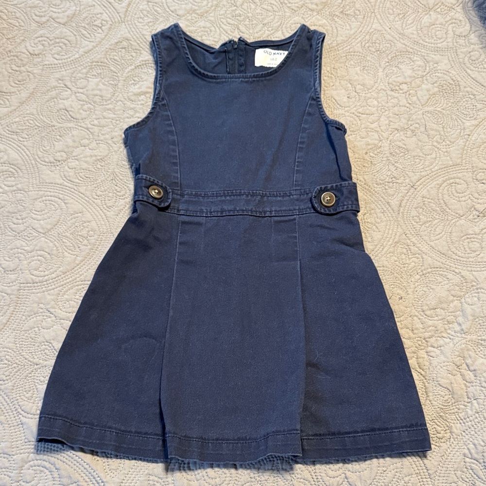 Girl’s Navy Blue Uniform Dress with Button Accents